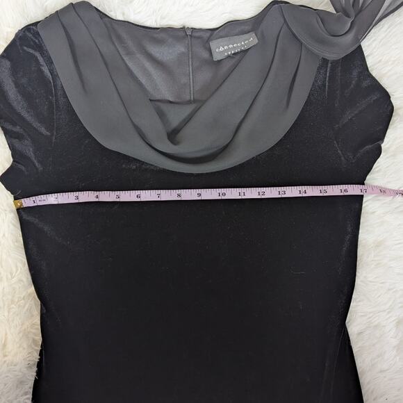 90s Vintage Velvet Short Sleeve Midi Formal Dress Gown With Chiffon Scarf Black - Picture 8 of 16